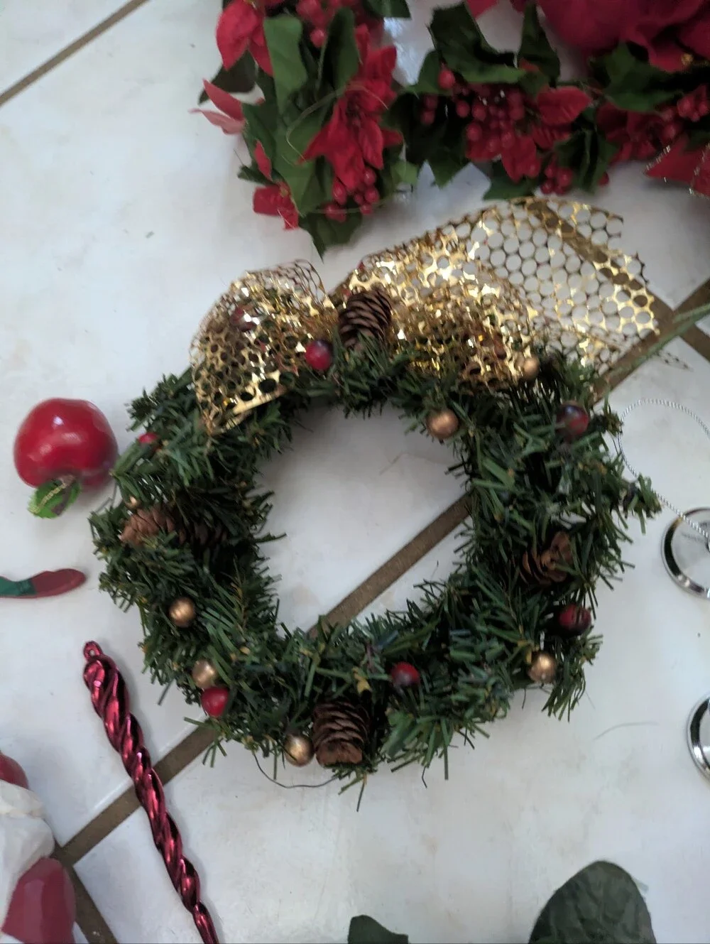 Vintage Christmas Decor Bundle - Wreaths, Garlands, Poinsettias & Ornaments Lot